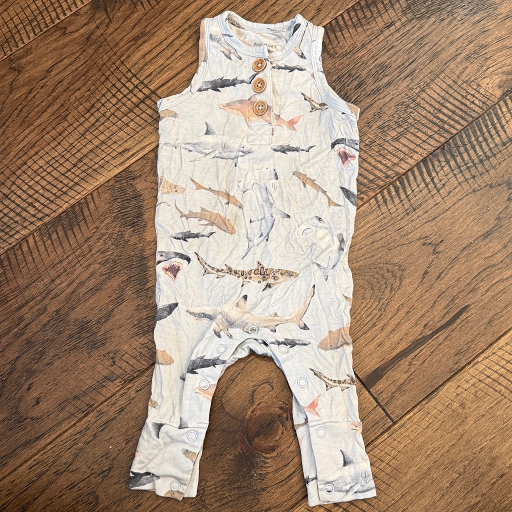 Posh Peanut Shark Romper 0-3 Months